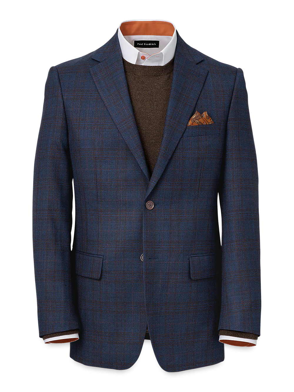 Wool Plaid Single Breasted Notch Lapel Suit Jacket - Blue/brown