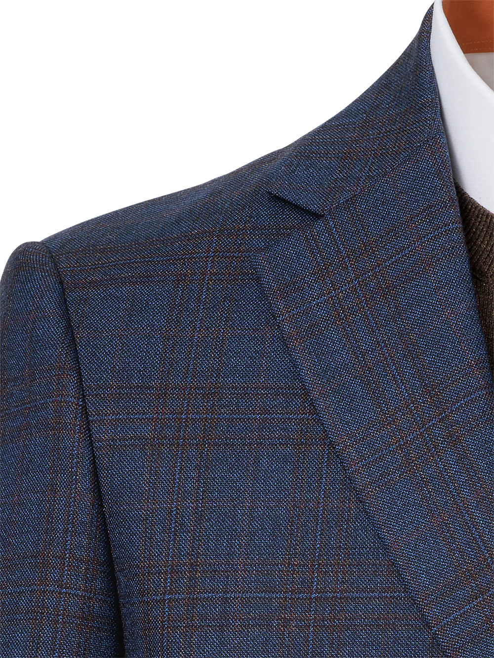 Wool Plaid Single Breasted Notch Lapel Suit Jacket - Blue/brown - Image 3