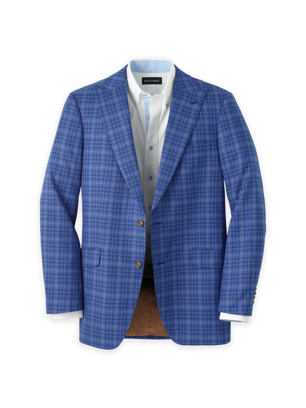 Wool Plaid Single Breasted Peak Lapel Sport Coat - Blue