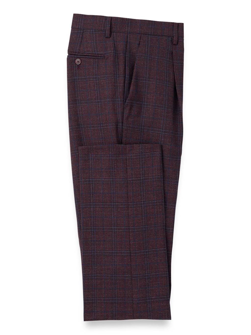 Wool Plaid Single Pleat Suit Pants - Wine