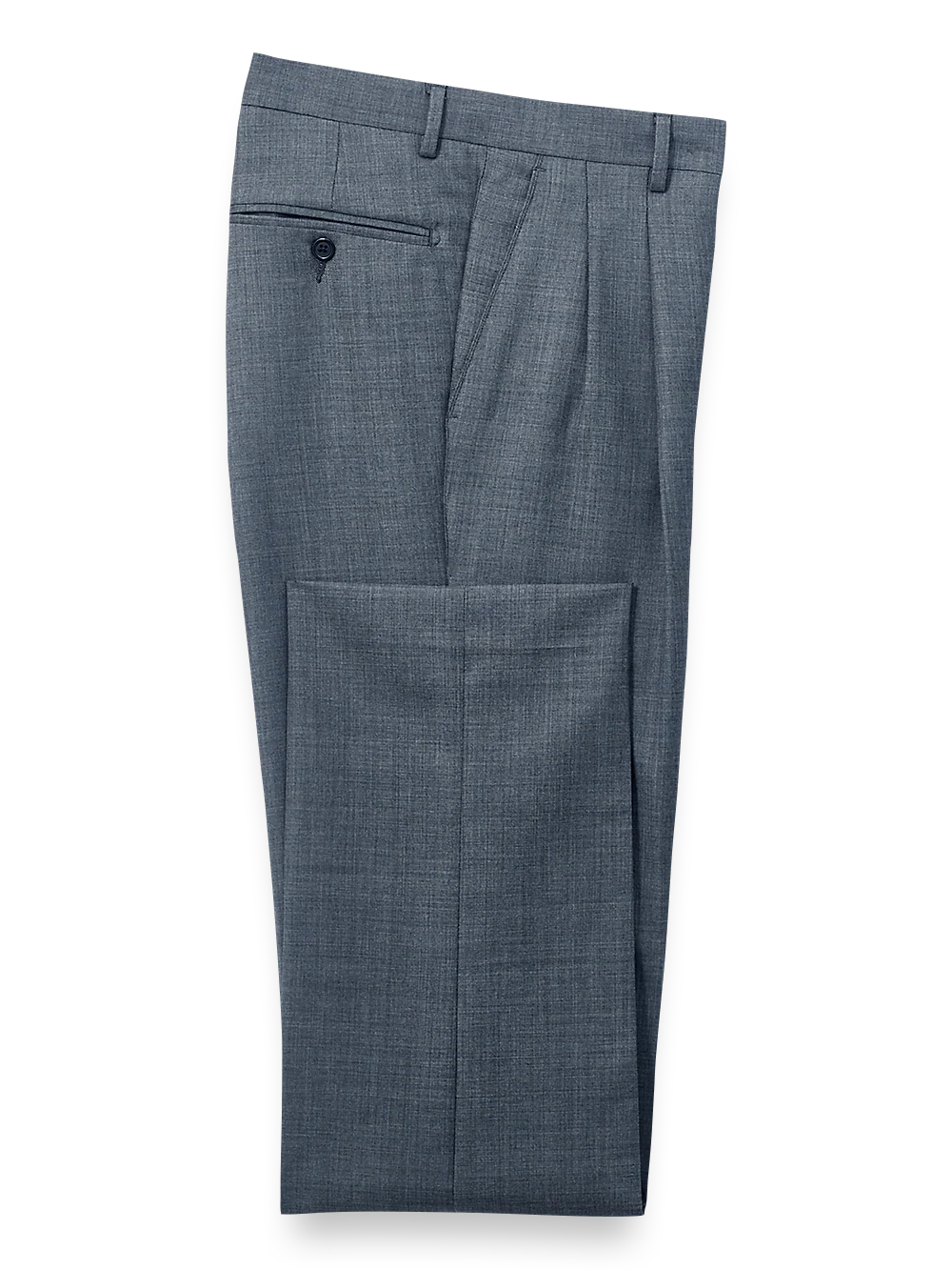 Wool Sharkskin Pleated Pants - Blue