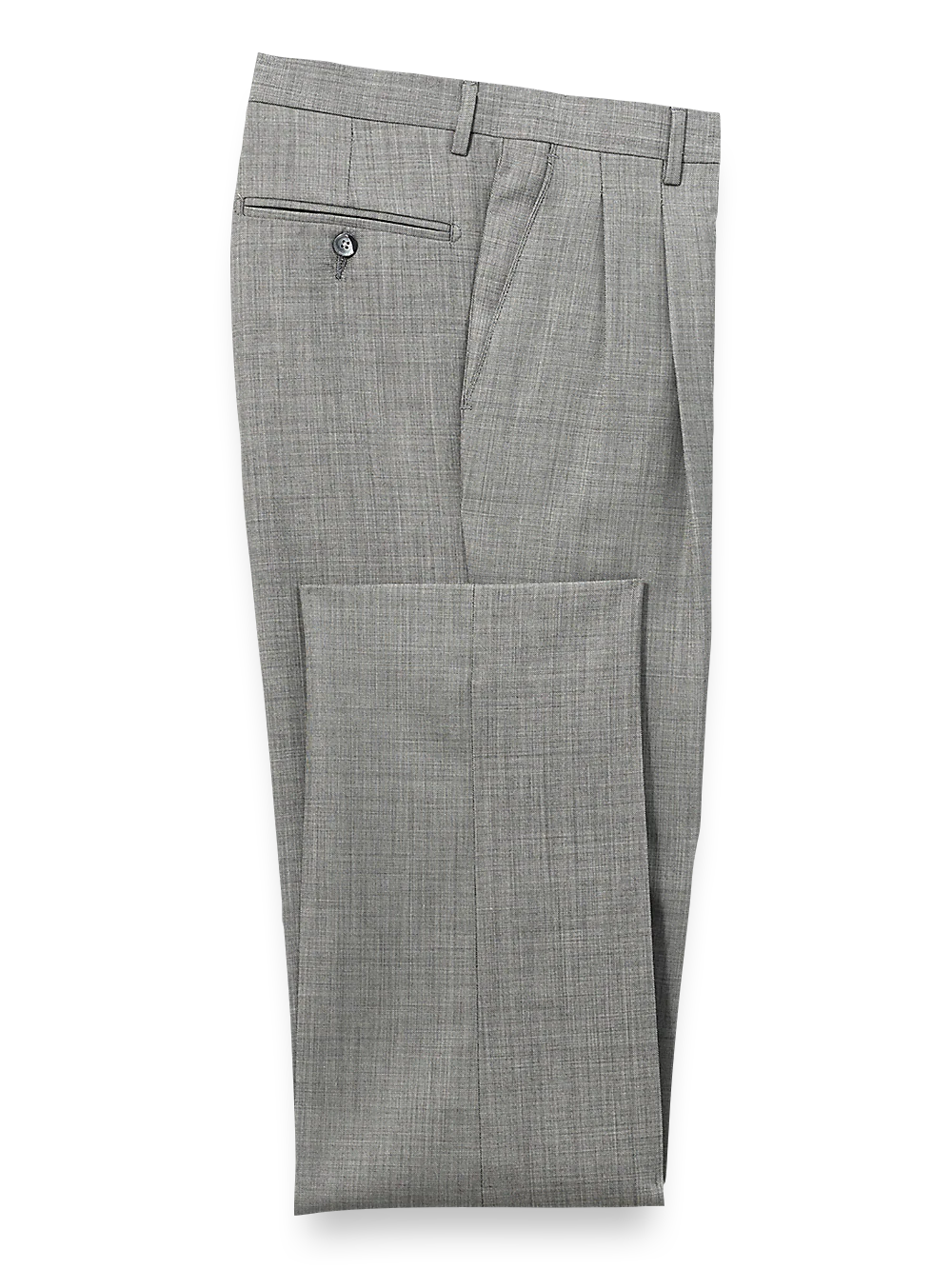 Wool Sharkskin Pleated Pants - Grey