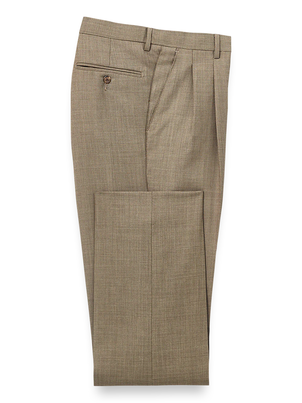 Wool Sharkskin Pleated Pants - Light Brown