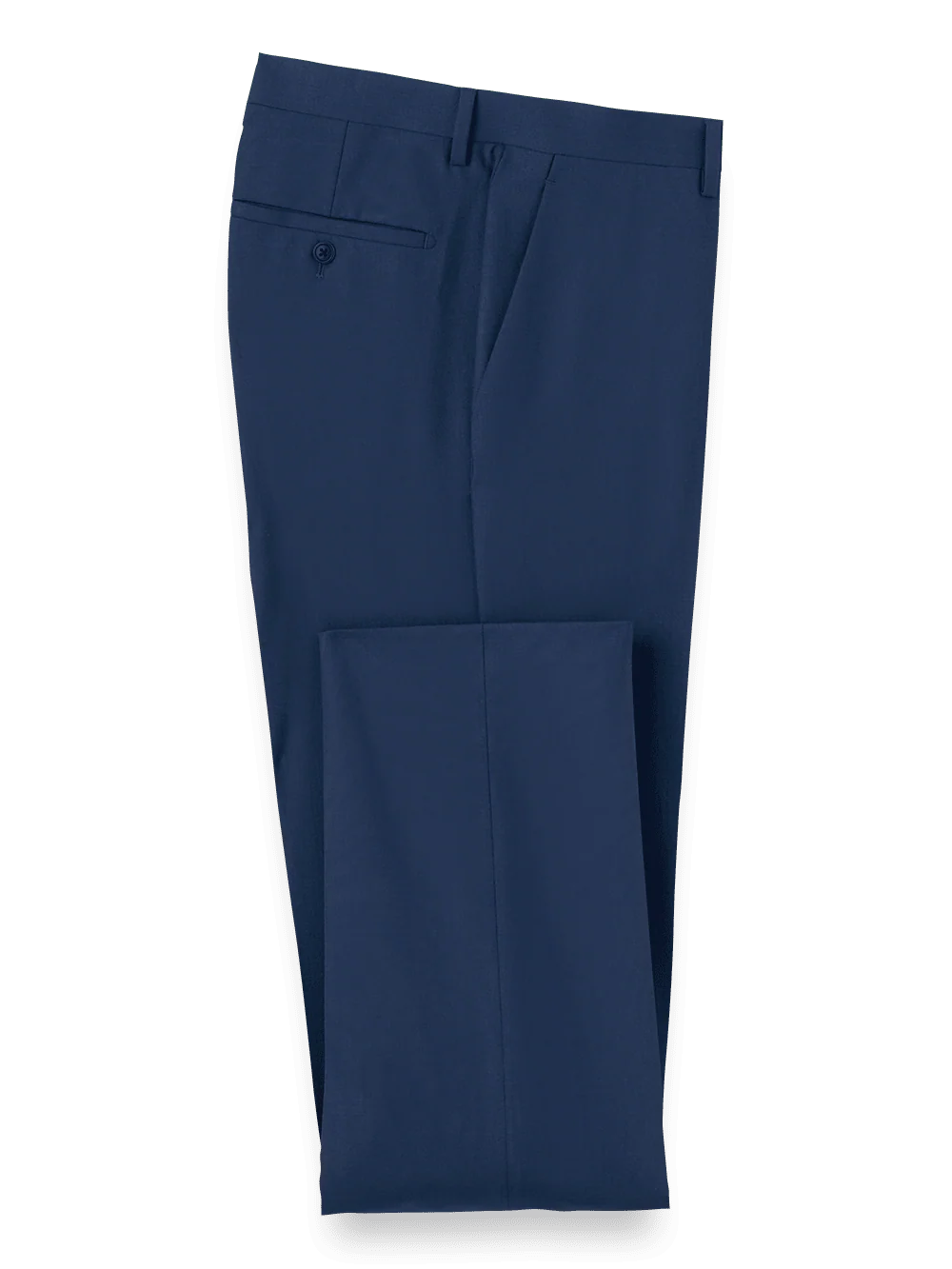 Wool Stretch Bengaline Flat Front Suit Pants - Blue