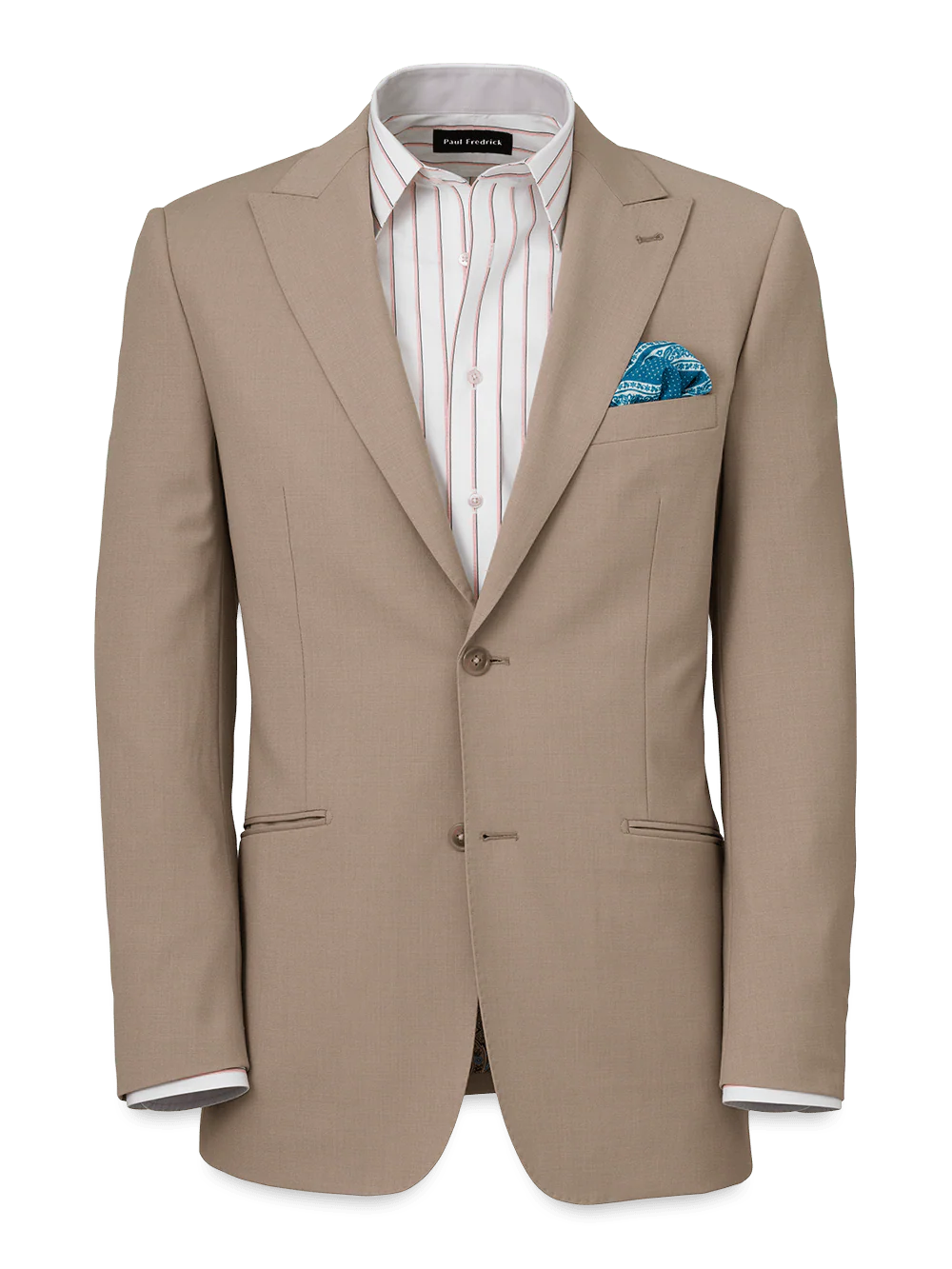 Wool Stretch Bengaline Peak Lapel Suit Jacket - Light Tan