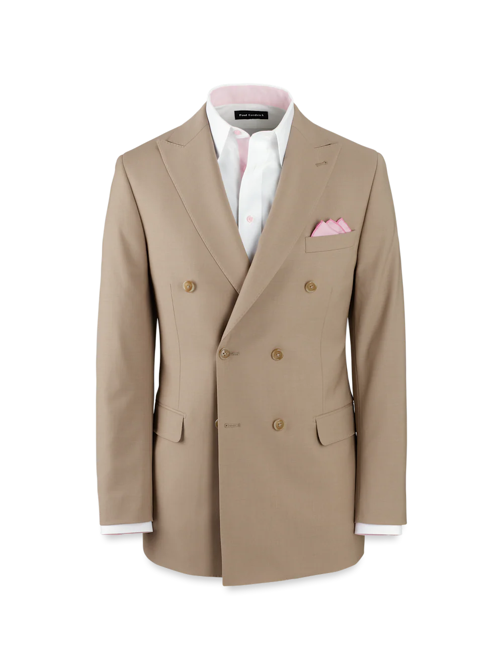 Wool Stretch Bengaline Peak Lapel Suit Jacket - Light Tan