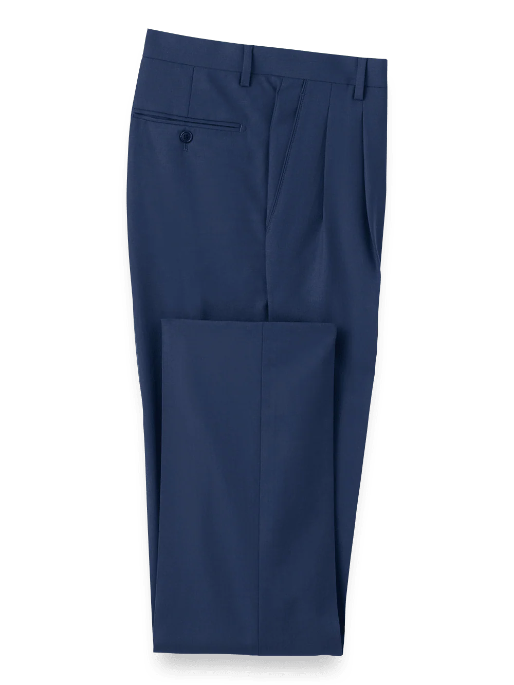 Wool Stretch Bengaline Pleated Suit Pants - Blue