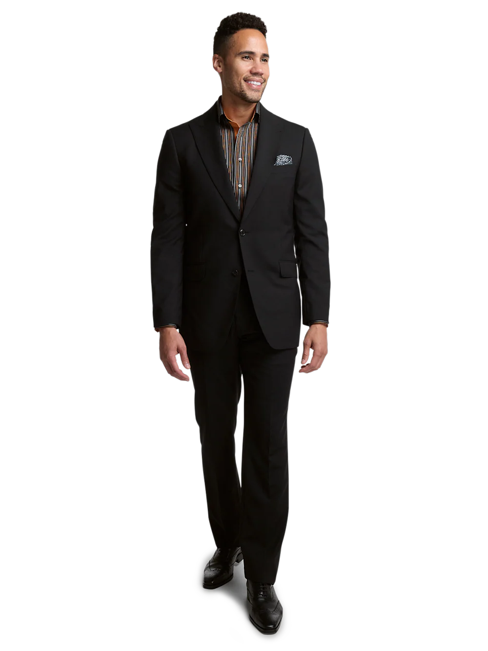 Wool Stretch Bengaline Single Breasted Peak Lapel Suit - Black - Image 2