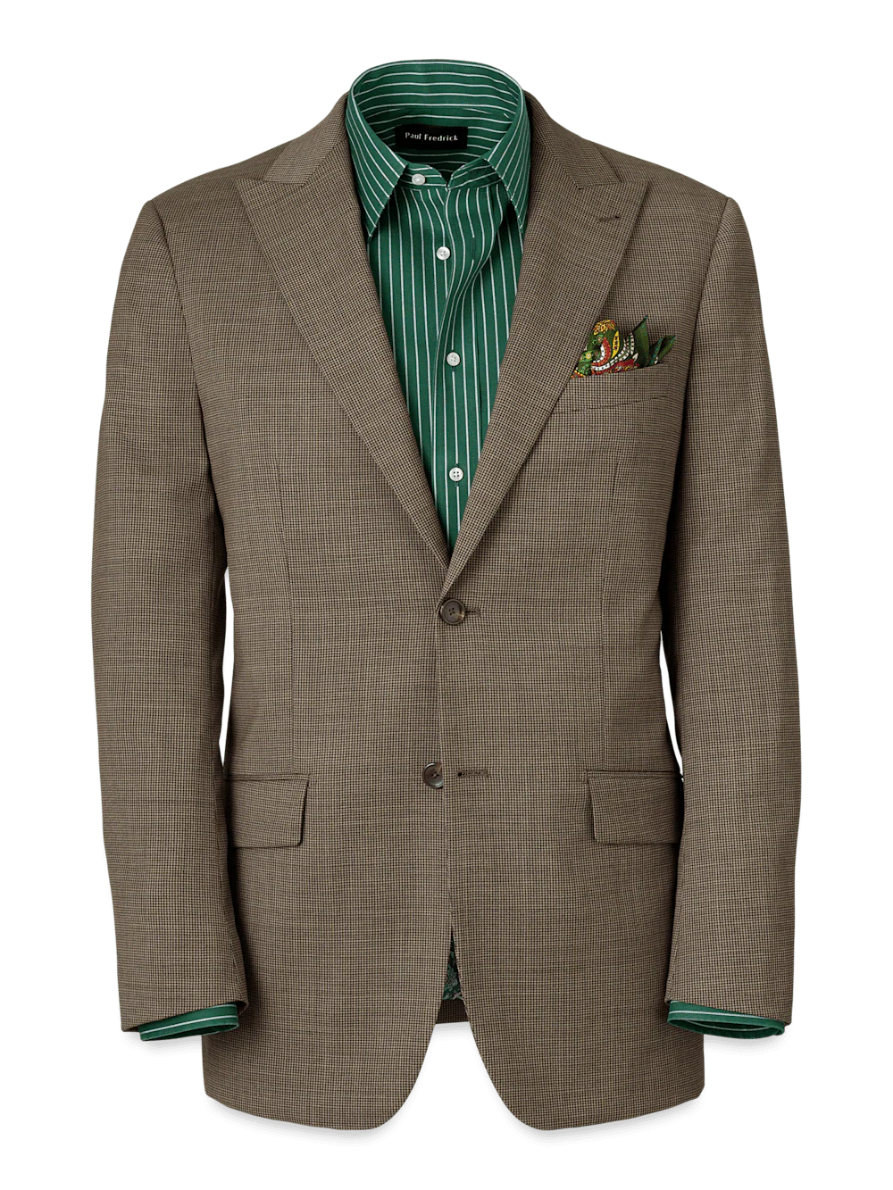 Wool Stretch Micro Check Peak Lapel Suit Jacket - Light Brown