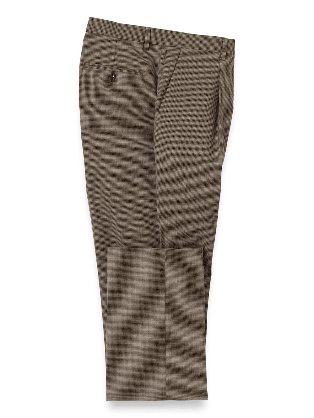 Wool Stretch Micro Check Single Pleat Suit Pants - Light Brown