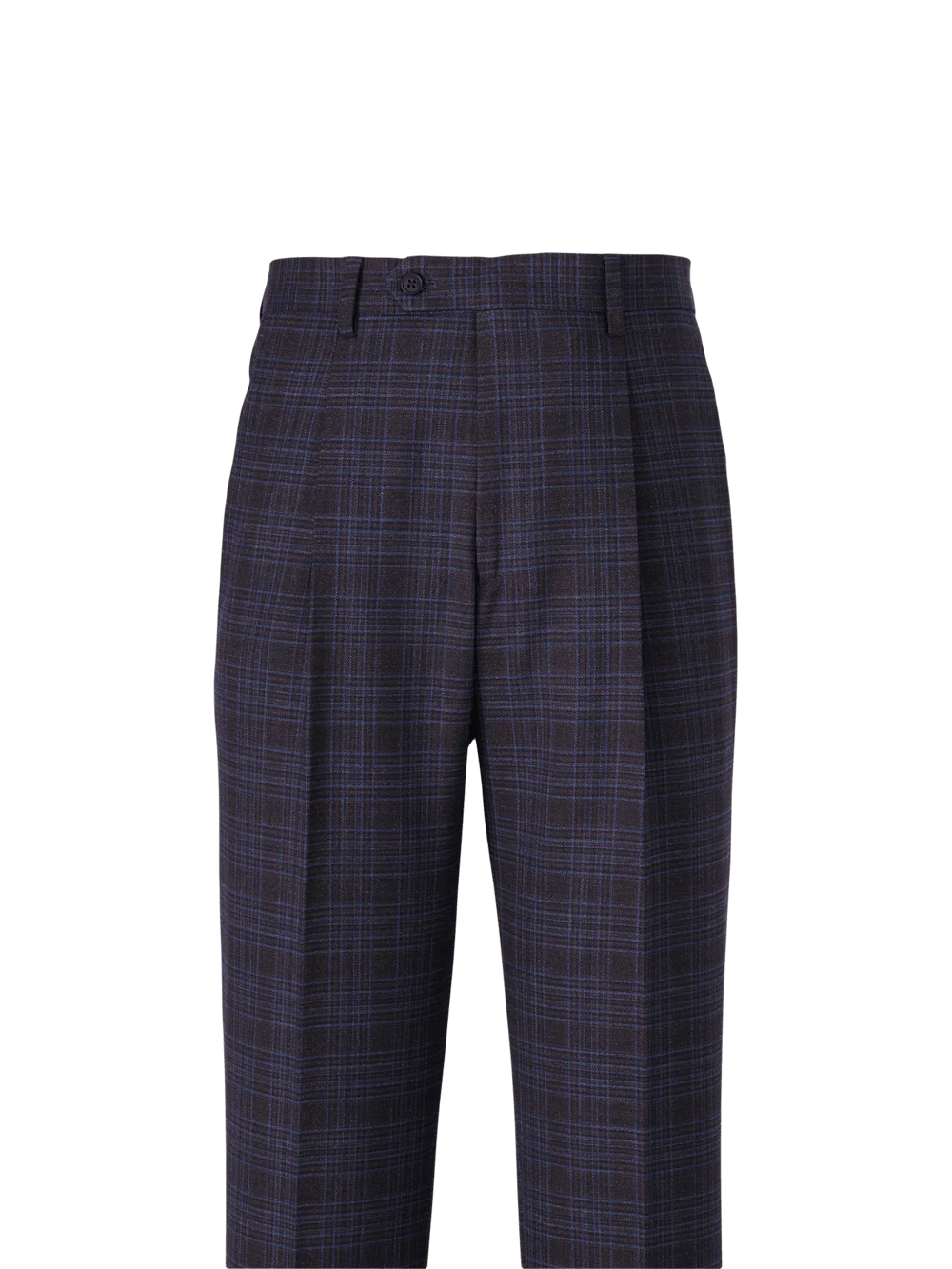 Wool Stretch Plaid Single Pleat Suit Pants - Brown/navy - Image 2