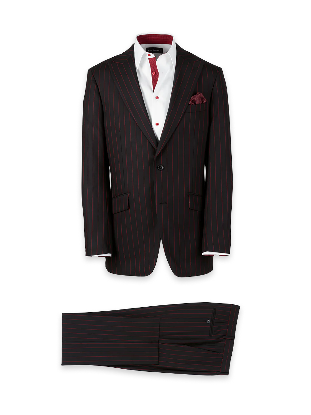 Wool Stretch Stripe Single Breasted Peak Lapel Suit - Black/red
