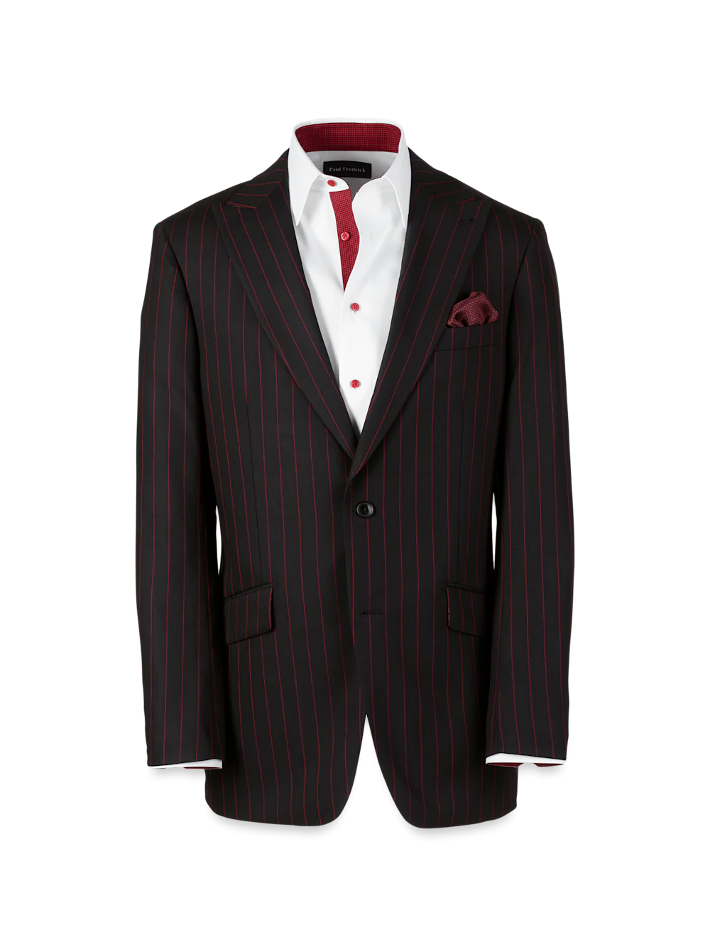 Wool Stretch Stripe Single Breasted Peak Lapel Suit Jacket - Black/red