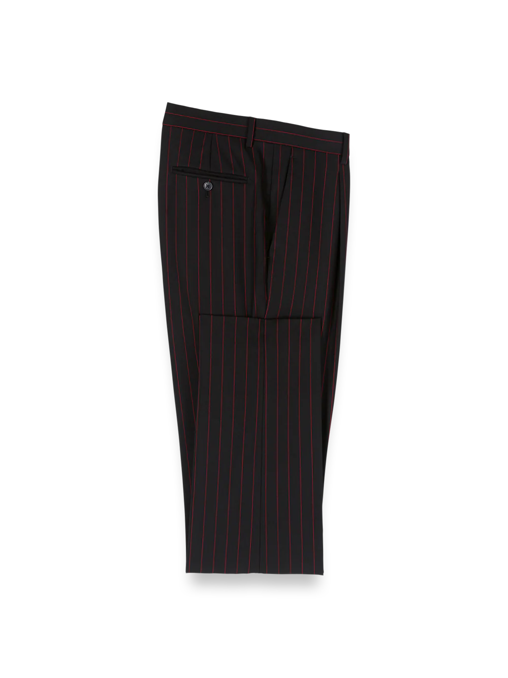 Wool Stretch Stripe Single Pleat Suit Pants - Black/red