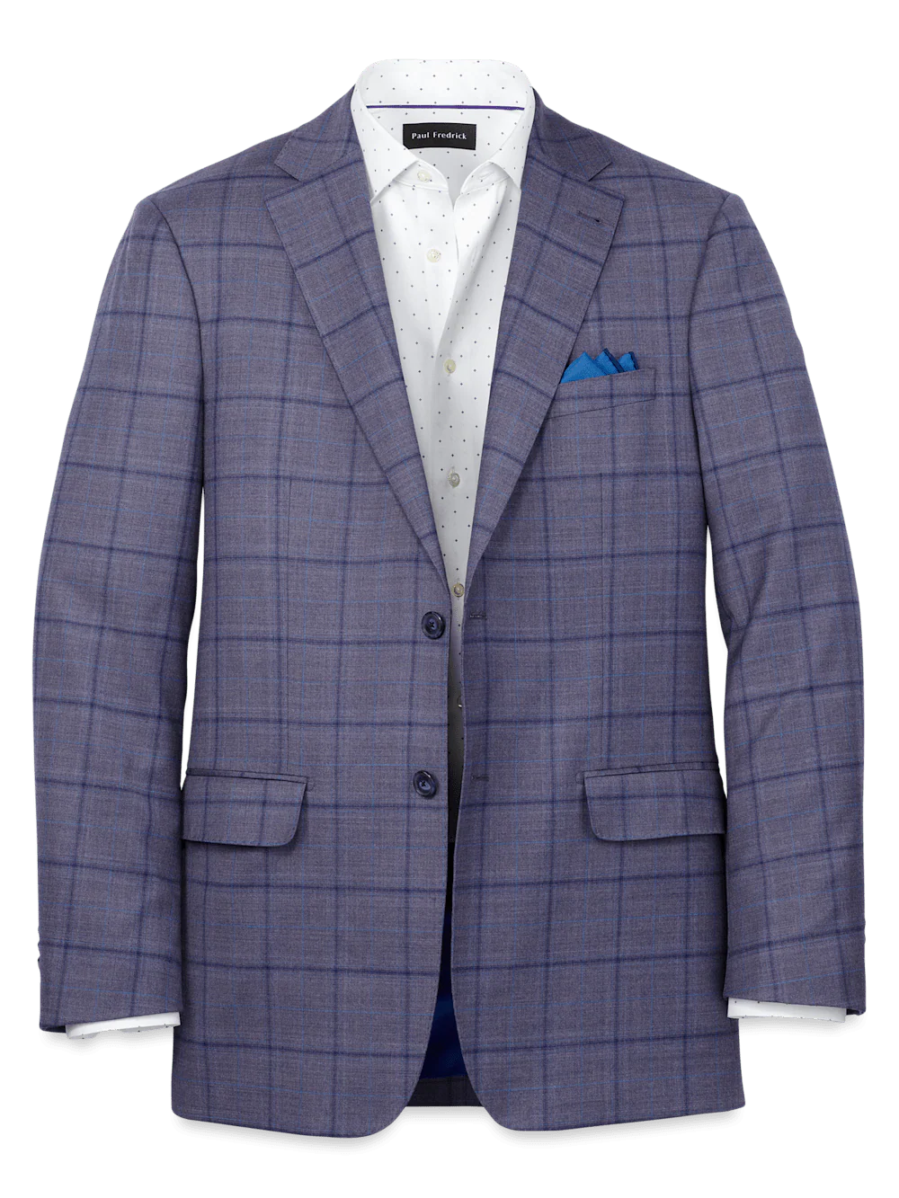 Wool Stretch Windowpane Single Breasted Notch Lapel Sport Coat - Purple