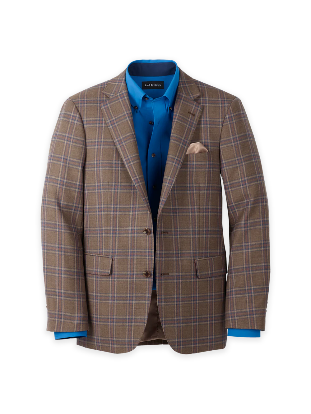Wool Windowpane Single Breasted Notch Lapel Sport Coat - Tan/blue