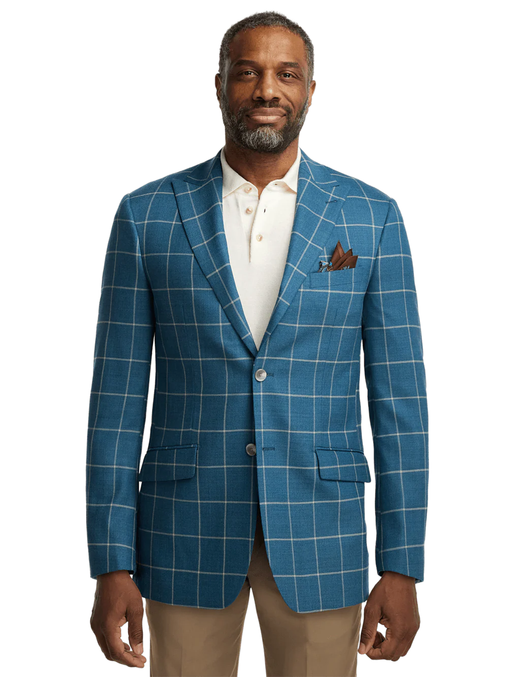 Wool Windowpane Single Breasted Peak Lapel Sport Coat - Teal - Image 2
